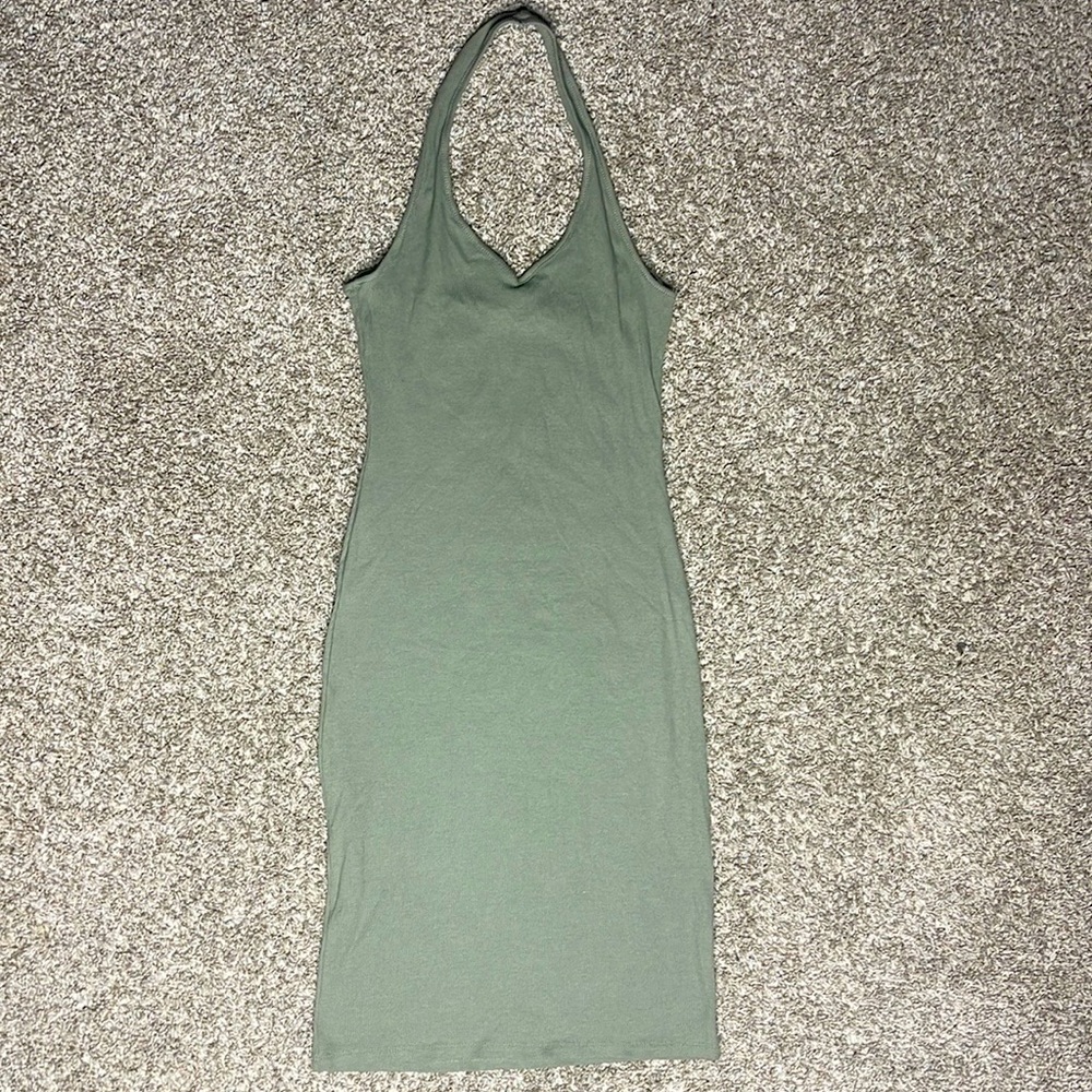 Olive Green Neckstrap Body-con Dress: Ambiance